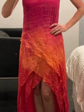 Michelle Jonas Travelwear Ombré Chiffon High-Low Maxi Dress in Small